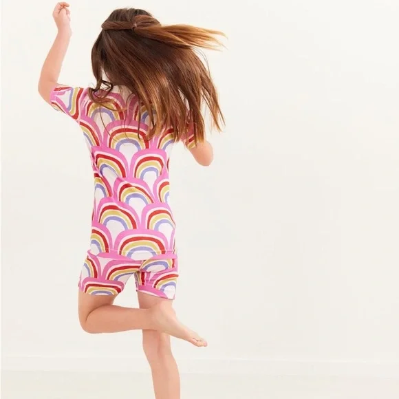 Hanna Andersson NWT Short John Pajama Set spring summer pjs rainbow girls 4 - Picture 4 of 6